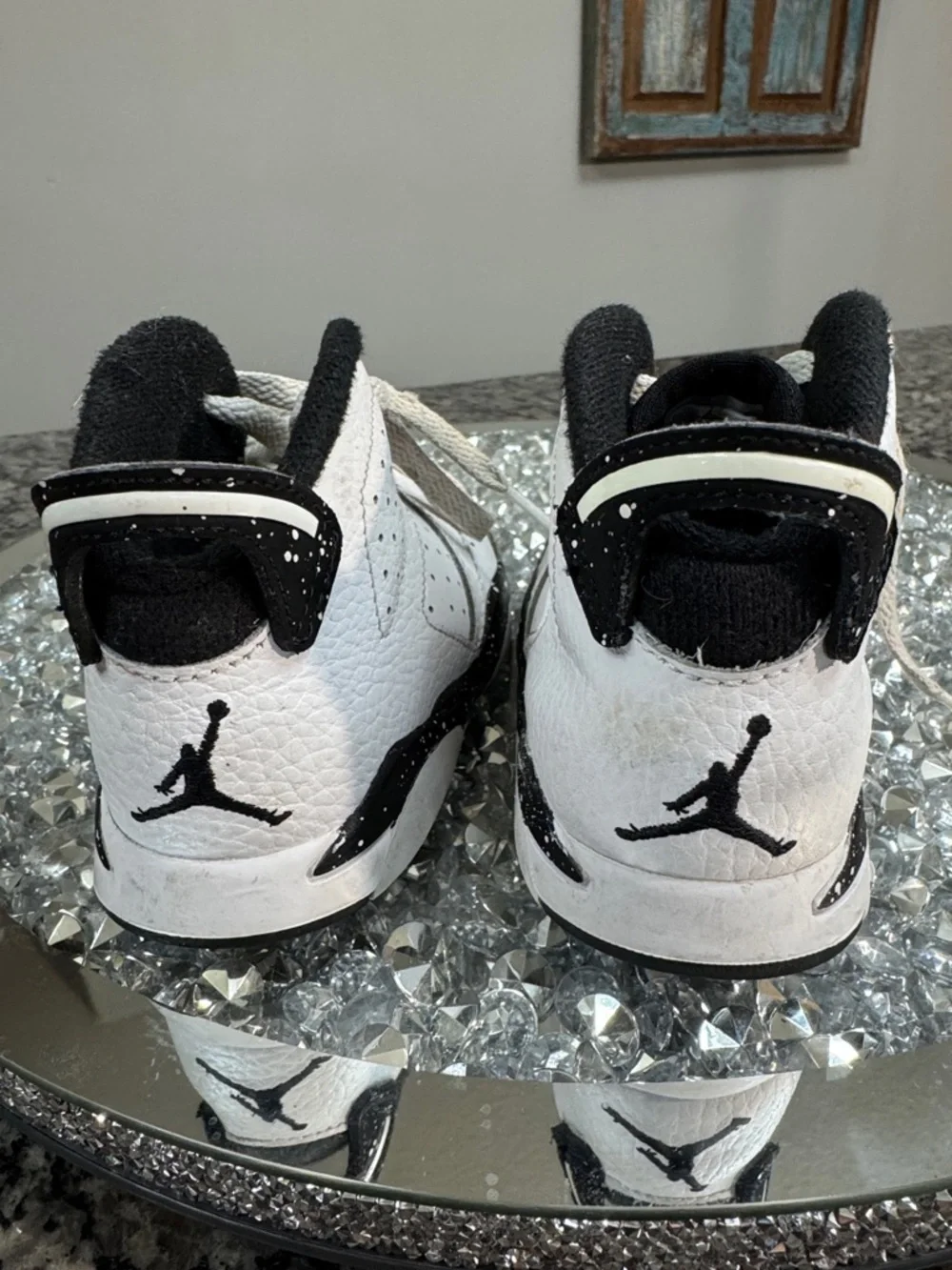 Jordan Kids' White and Black High-Top Sneakers with Speckled Midsole 9C